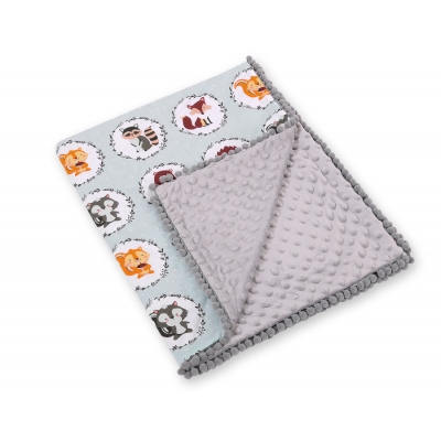 Wendedecke doppelseitig mit Pompoms (mit Minky) - Minze Tierchen