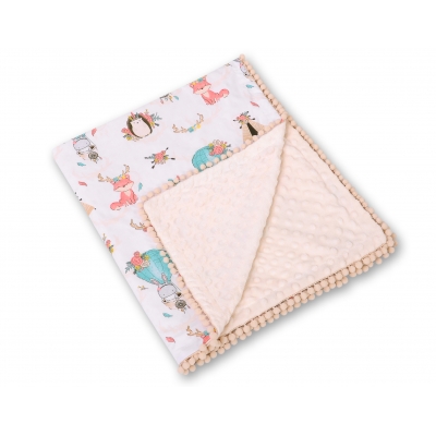 Wendedecke doppelseitig mit Pompons - Füchse beige