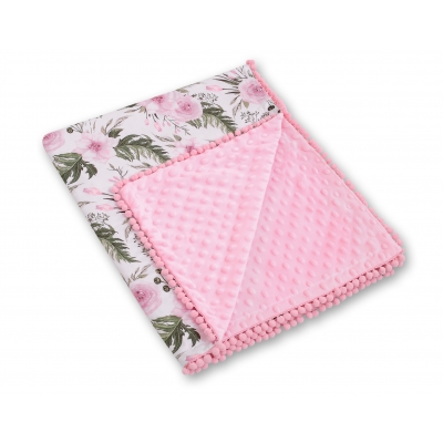 Wendedecke doppelseitig mit Pompons - rosa Blüten