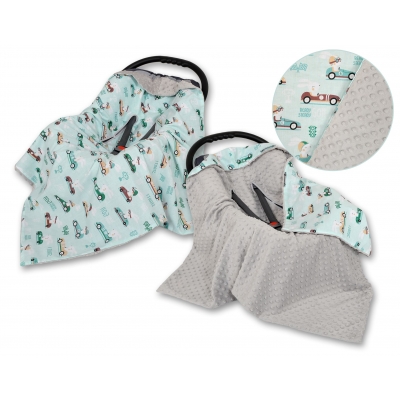 Wendedecke für Kindersitz - minze Hasen/grau