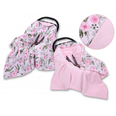 Wendedecke für Kindersitz - rosa Blüten