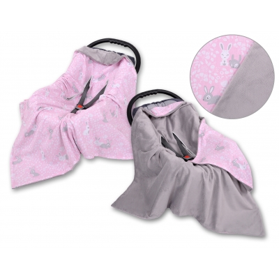 Wendedecke für Kindersitz - rosa Hasen