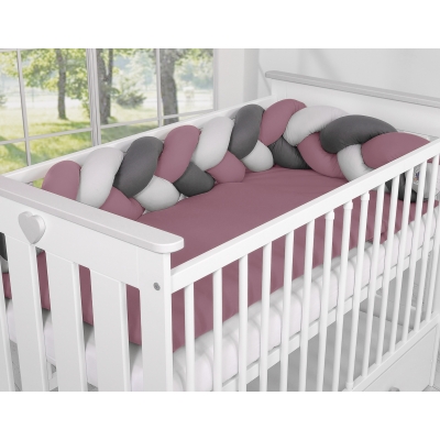 Zopfschlange Bettumrandung Geflochten - Kopfschutz für Babybett- pastellviolett- grau - anthrazit