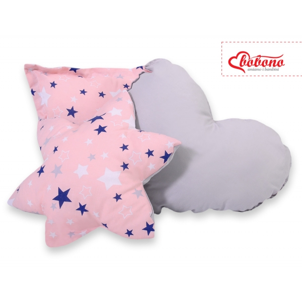 3tlg Kissen-Set auch für Teepee Kinderspiel-Zelt rosa-blaue Sternen/grau