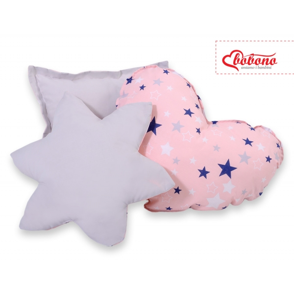 3tlg Kissen-Set auch für Teepee Kinderspiel-Zelt rosa-blaue Sternen/grau