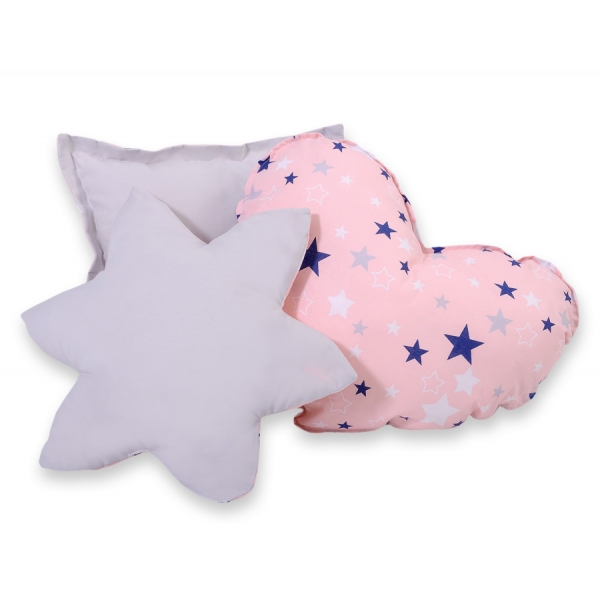 3tlg Kissen-Set auch für Teepee Kinderspiel-Zelt rosa-blaue Sternen/grau