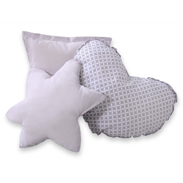 3tlg Kissen-Set - Blumenmuster grau