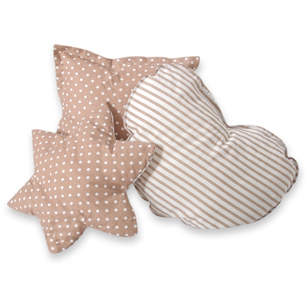 3tlg Kissen-Set - Braun-Punktemuster/beige gestreift