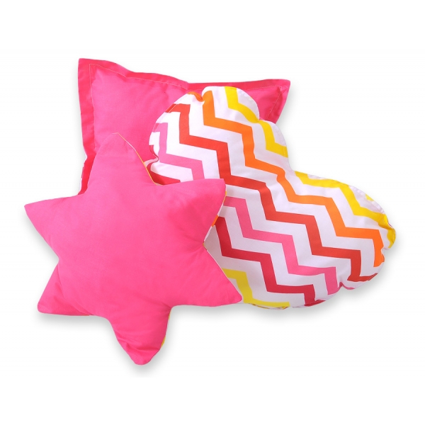 3tlg Kissen-Set - Chevron rosa-gelb
