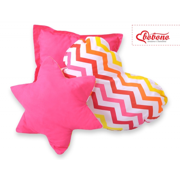 3tlg Kissen-Set - Chevron rosa-gelb