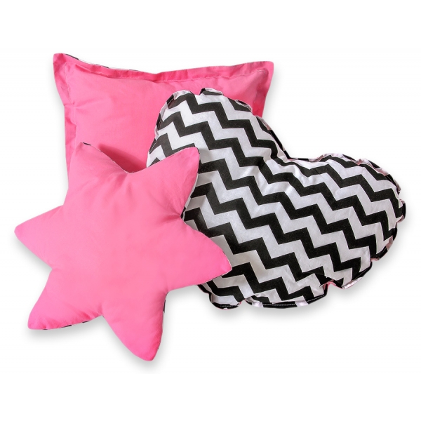3tlg Kissen-Set - Chevron schwarz/ dunkel rosa