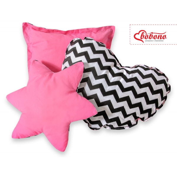 3tlg Kissen-Set - Chevron schwarz/ dunkel rosa