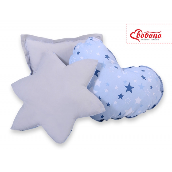 3tlg Kissen-Set für Teepee Kinderspiel-Zelt blaue Sternen/grau