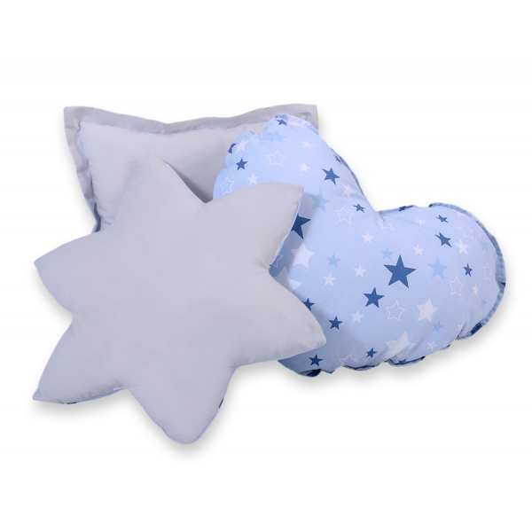 3tlg Kissen-Set für Teepee Kinderspiel-Zelt blaue Sternen/grau