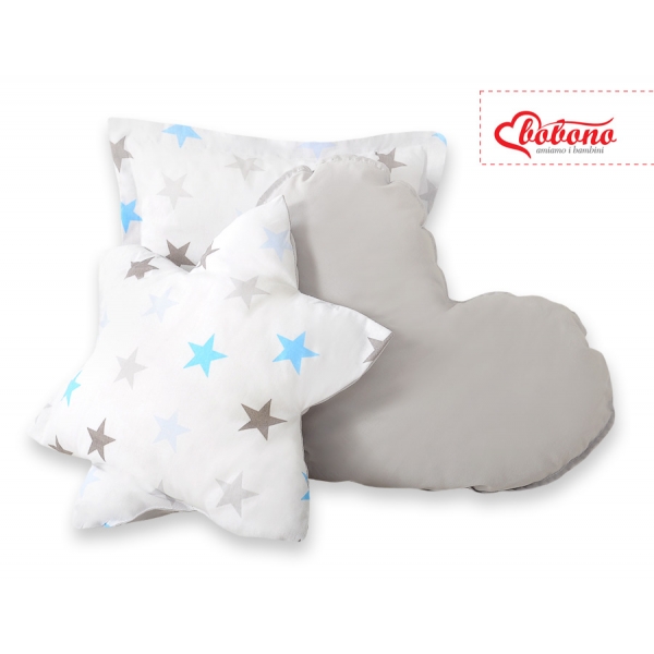 3tlg Kissen-Set - Grau-blaue Sternen/grau