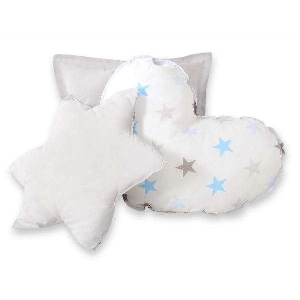 3tlg Kissen-Set - Grau-blaue Sternen/grau