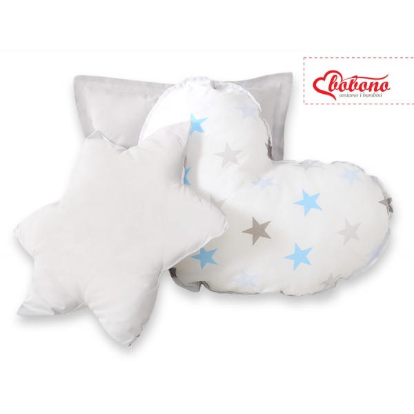 3tlg Kissen-Set - Grau-blaue Sternen/grau