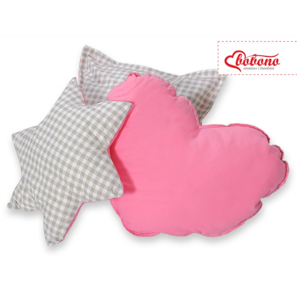 3tlg Kissen-Set - Grau kariert - Rosa