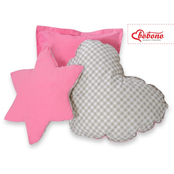 3tlg Kissen-Set - Grau kariert - Rosa