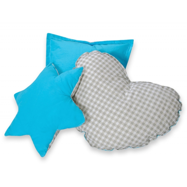 3tlg Kissen-Set - Grau kariert-türkis
