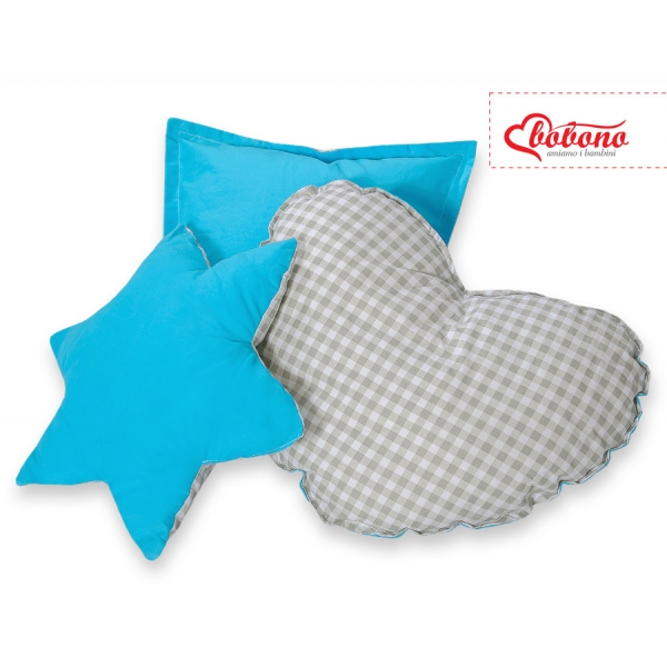 3tlg Kissen-Set - Grau kariert-türkis