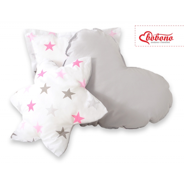 3tlg Kissen-Set - Rosa-grauen Sternen/grau