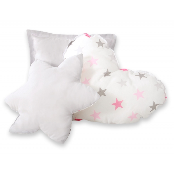 3tlg Kissen-Set - Rosa-grauen Sternen/grau