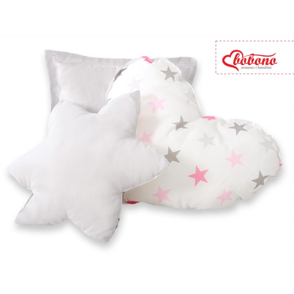 3tlg Kissen-Set - Rosa-grauen Sternen/grau
