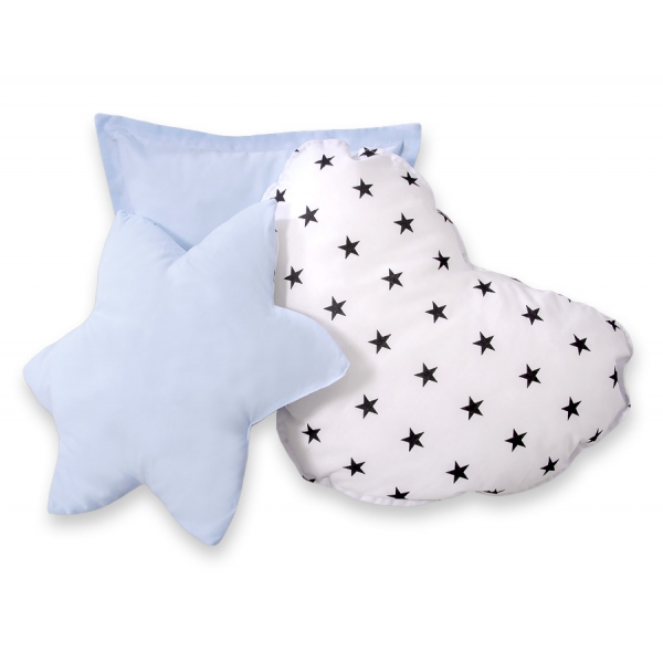 3tlg Kissen-Set - Schwarze Sternchen/blau
