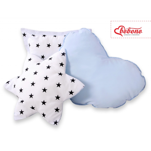 3tlg Kissen-Set - Schwarze Sternchen/blau
