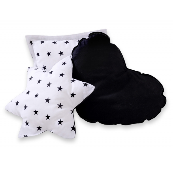 3tlg Kissen-Set - Schwarze Sternchen/Schwarz