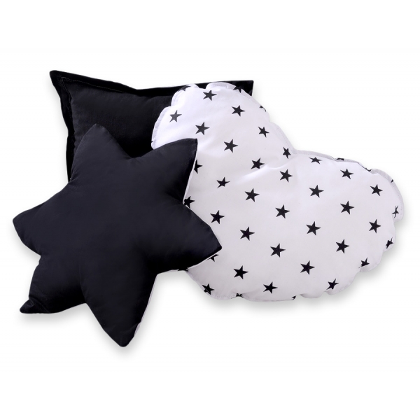 3tlg Kissen-Set - Schwarze Sternchen/Schwarz