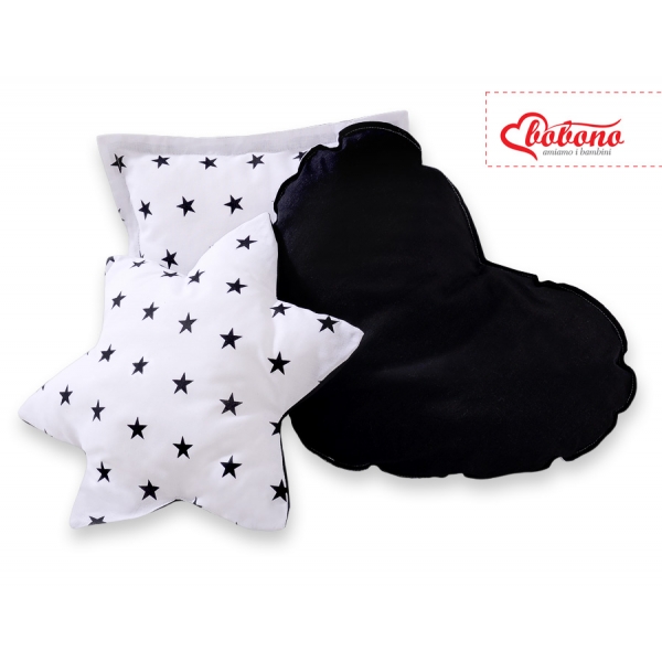 3tlg Kissen-Set - Schwarze Sternchen/Schwarz