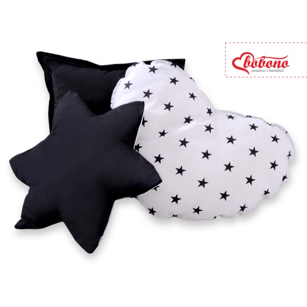 3tlg Kissen-Set - Schwarze Sternchen/Schwarz