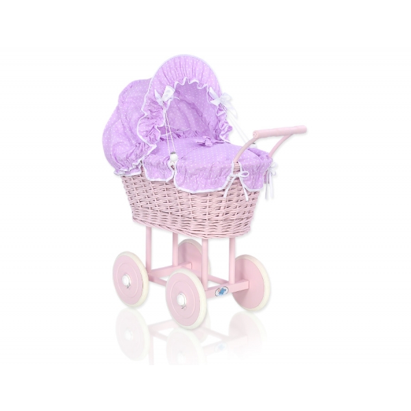 Altrosa Retro Puppenwagen Bettwäsche Lila mit Weiß Punktmuster nr 81699-534