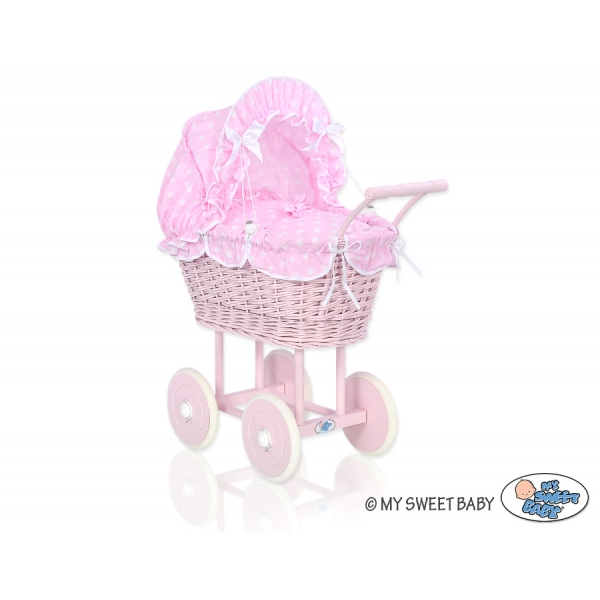 Altrosa Retro Puppenwagen Bettwäsche Rosa Punktmuster nr 81699-553