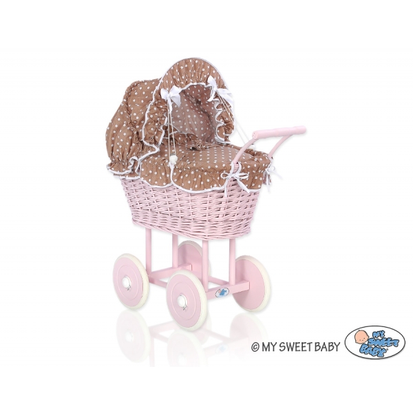 Altrosa Vintage Puppenwagen Bettwäsche Braun Punktmuster nr 81699-584