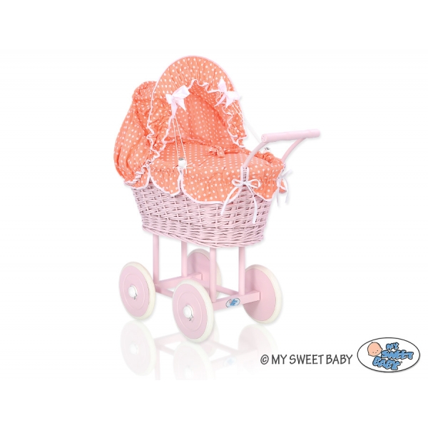 Altrosa Vintage Puppenwagen Bettwäsche Pfirsich Punktmuster nr 81699-761