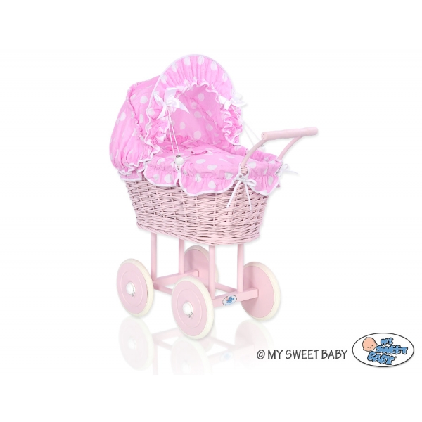 Altrosa Vintage Puppenwagen Bettwäsche Rosa Punktmuster nr 81699-736