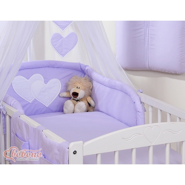 Baby Bettwäsche Set 11-tlg mit Himmel - Hängende Herzen lila
