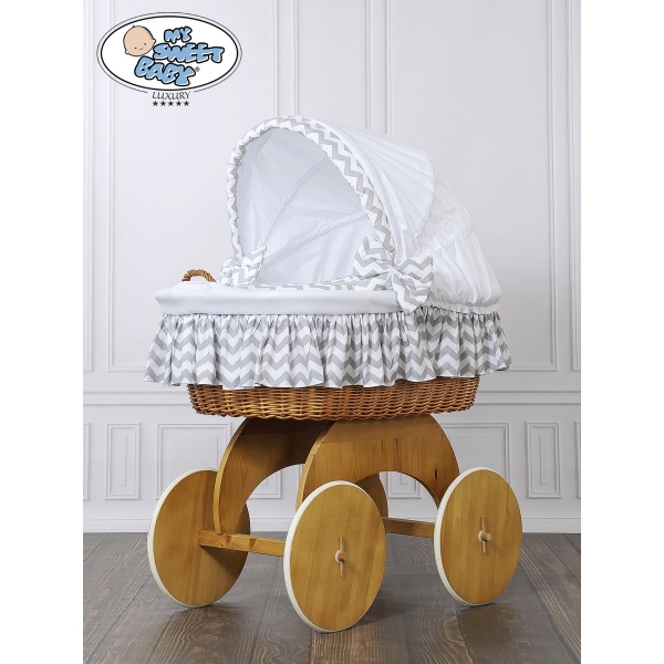 Baby Bollerwagen mit Haube Hannah Grau Weiß Stubenwagengarniturnr 50102-902*