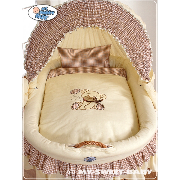 Baby Bollerwagen mit Rollen mit Haube - Bär mit Schleife braun