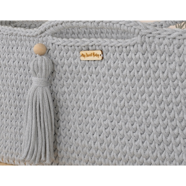 Baby Moseskorb Boho aus Baumwollschnur - grau