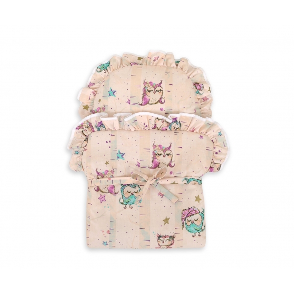 Baby-Puppen-Wickeltuch - Eulen creme