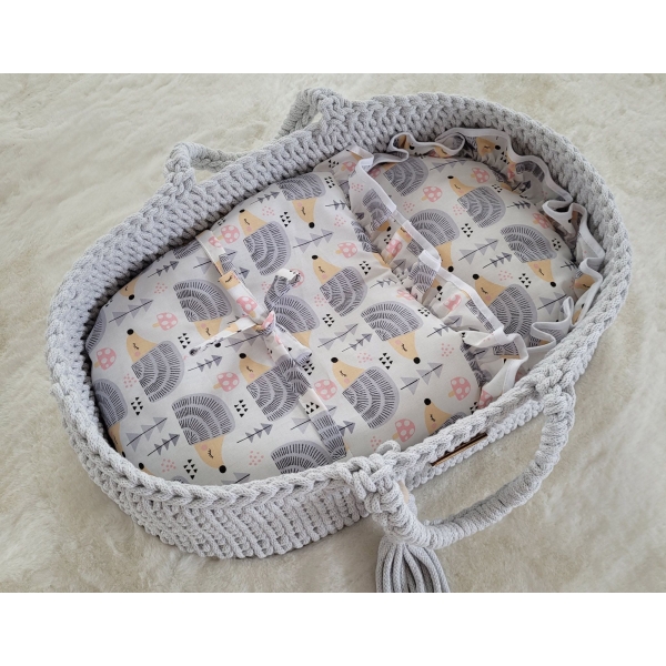Baby-Puppen-Wickeltuch - Igel grau