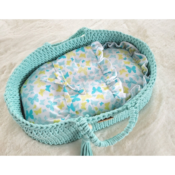 Baby-Puppen-Wickeltuch - Schmetterlinge Minze