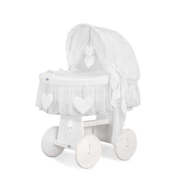 Baby Stubenwagen mit Haube- Amelie graue Tupfen auf weiß