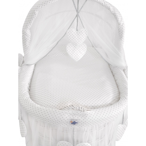 Baby Stubenwagen mit Haube- Amelie graue Tupfen auf weiß