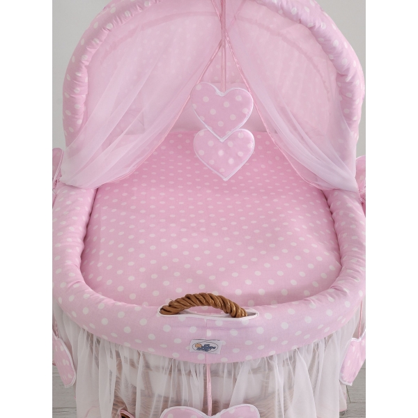 Baby Stubenwagen mit Haube- Amelie Rosa-Punktmuster