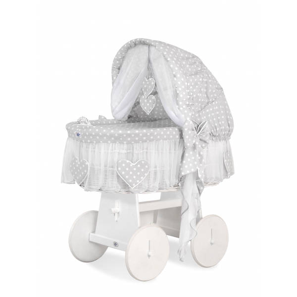 Baby Stubenwagen mit Haube- Amelie weiß Grau-Punktmuster